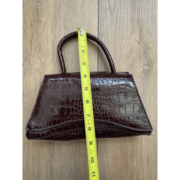Vintage Y2K Mini Oxblood Brown Croc Embossed Patent Leather Abstract Handbag - Picture 6 of 16